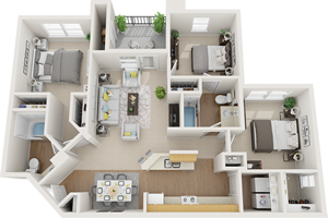 C2 - Three Bedroom / Two Bath - 1,141 Sq. Ft.*